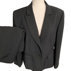 Tahari ASL Skirt Suit Womens 16 Black Pinstripe Office Minimalist Classic 2pc
